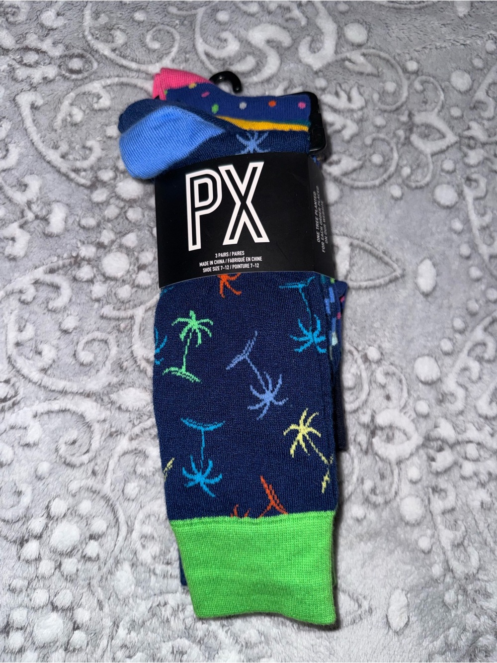 PX Men’s Crew Socks 3 Pack Size 7-12 Tropical Colorful Prints NWT